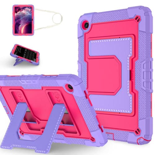 Funda de silicona hidrófuga para Samsung Galaxy Tab S10 FE/S9 con correa para el hombro (morado, rosa y rojo)
