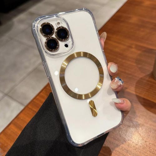 Funda de acrílico transparente MagSafe para iPhone 13 Pro Max (dorada)