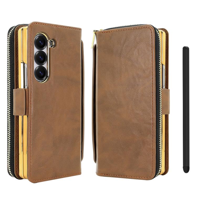 Funda de cuero con hebilla magnética y RFID para Samsung Galaxy Fold4 (marrón)
