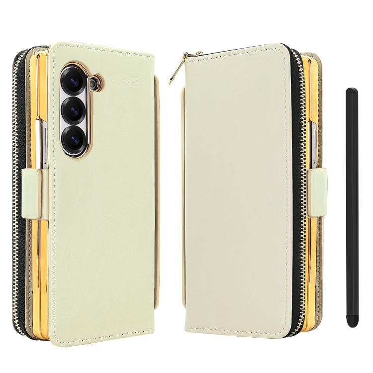 Funda de cuero con hebilla magnética RFID para Samsung Galaxy Fold4 de VIETAO (beige)