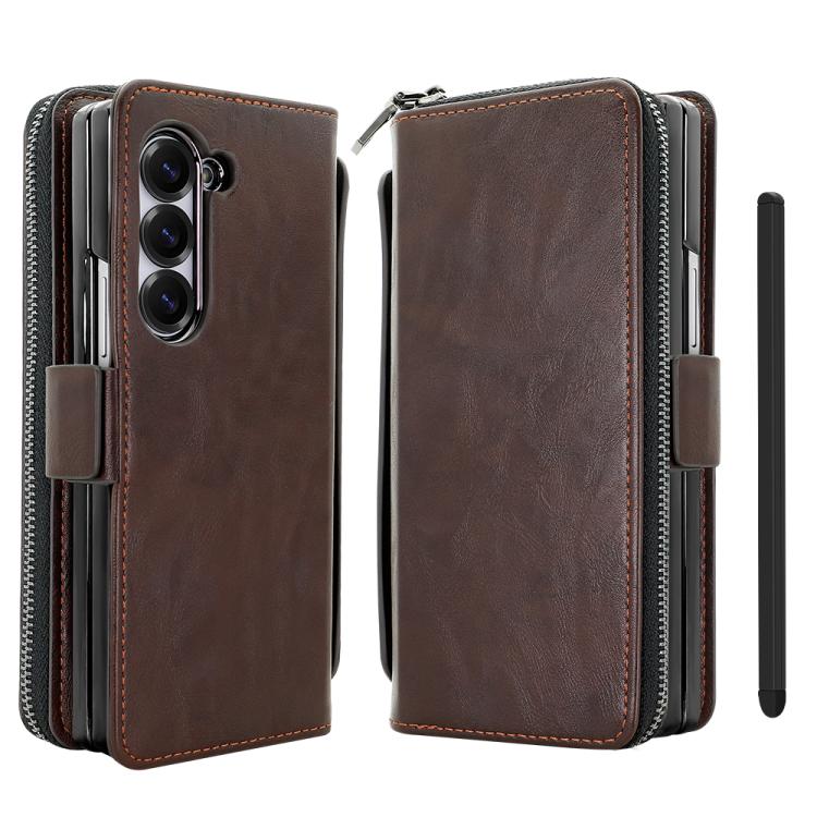 Funda de cuero con hebilla magnética y RFID para Samsung Galaxy Fold5 de VIETAO (marrón café)