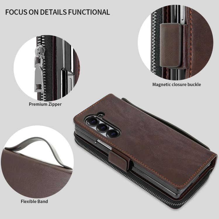 Funda de cuero con hebilla magnética y RFID para Samsung Galaxy Fold5 de VIETAO (marrón café)
