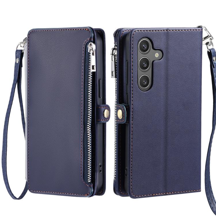 Funda de cuero con cremallera y ranura para múltiples tarjetas para Samsung Galaxy S25 FE 5G (azul)