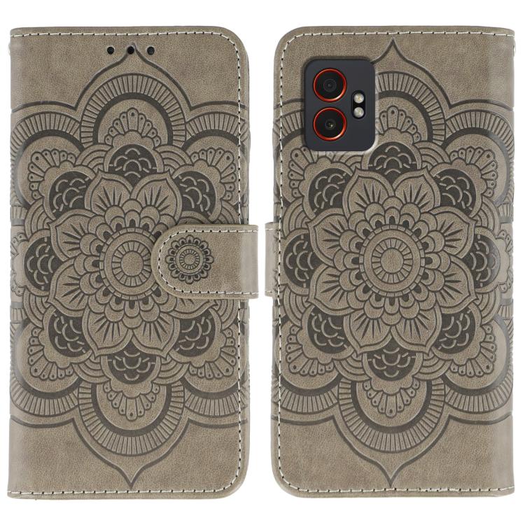 Funda de cuero con estampado de mandala y sol para Samsung Galaxy XCover7 Pro (gris)
