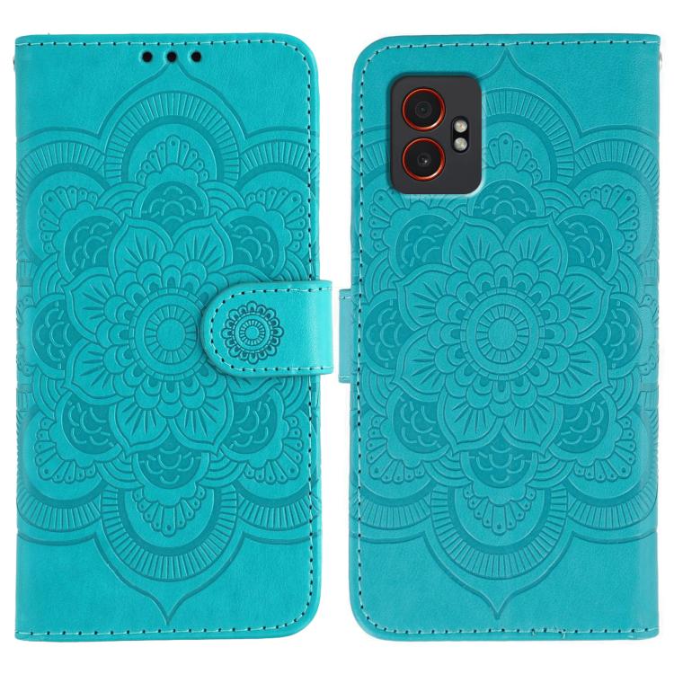 Funda de cuero con estampado de mandala y sol para Samsung Galaxy XCover7 Pro (azul)