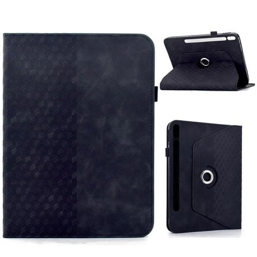 Funda de cuero inteligente con relieve de rombos giratoria para Samsung Galaxy Tab S10 FE/S9 (negra)