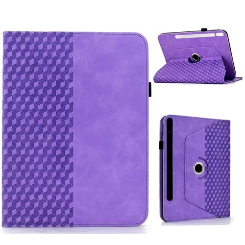 Funda de cuero inteligente con relieve de rombos giratoria para Samsung Galaxy Tab S10 FE/S9 (morada)