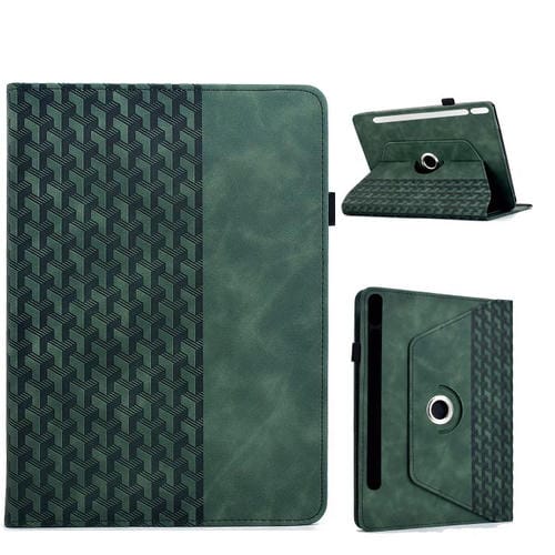 Funda de cuero inteligente con relieve y bloques de construcción giratorios para Samsung Galaxy Tab S10 FE/S9 (verde)