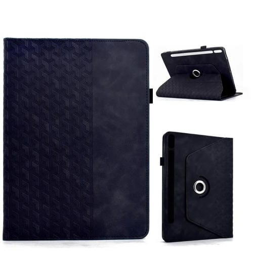 Funda de cuero inteligente con relieve y bloques de construcción giratorios para Samsung Galaxy Tab S10 FE/S9 (negra)
