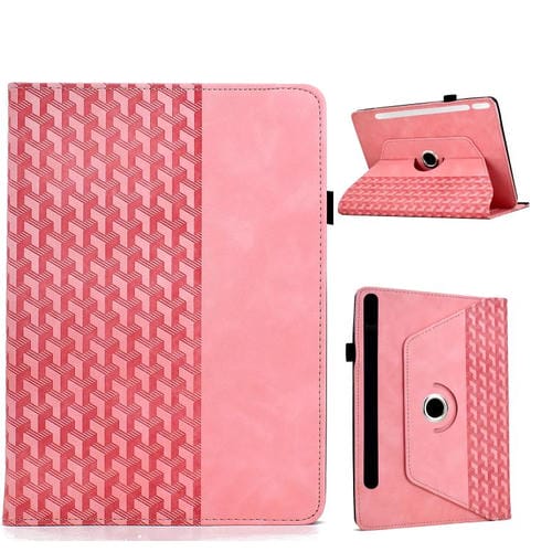 Funda de cuero inteligente con diseño de bloques de construcción giratorios y relieve para Samsung Galaxy Tab S9 FE+ / S9+ (rosa)