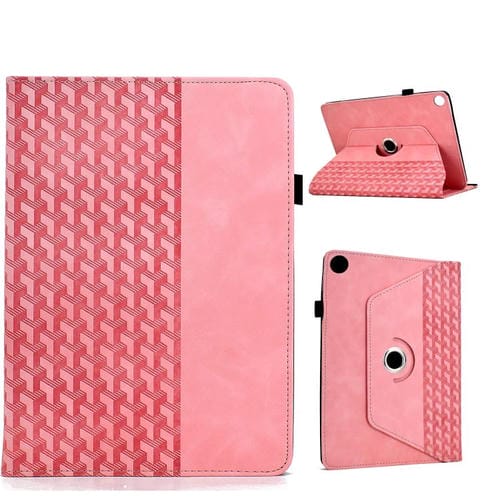 Funda de cuero inteligente con diseño de bloques de construcción giratorios y relieve para Samsung Galaxy Tab A9+ (rosa)