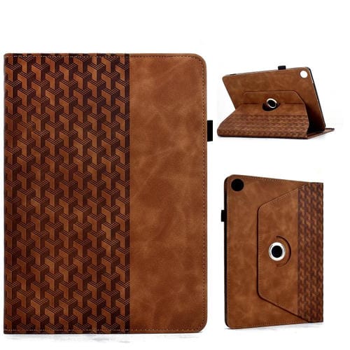 Funda de cuero inteligente con diseño de bloques de construcción giratorios y relieve para Samsung Galaxy Tab A9+ (marrón)