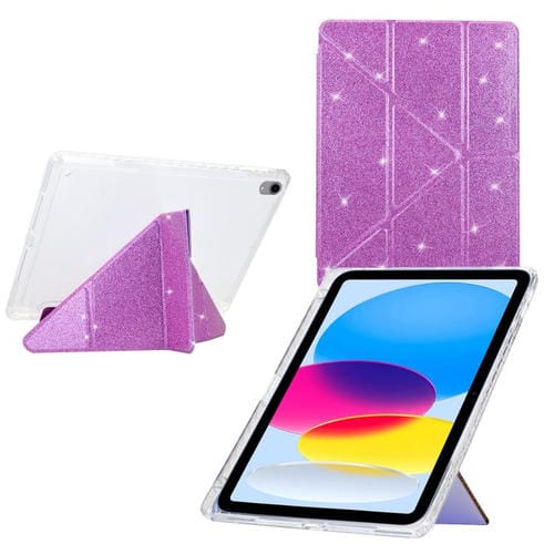 Funda de cuero inteligente con purpurina acrílica transparente plegable en Y para iPad 2025/2022 (morado)