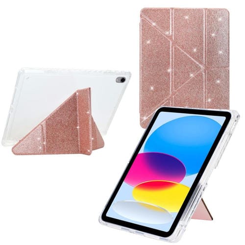 Funda de cuero inteligente con purpurina acrílica transparente plegable en Y para iPad mini 2024/mini 6 (oro rosa)