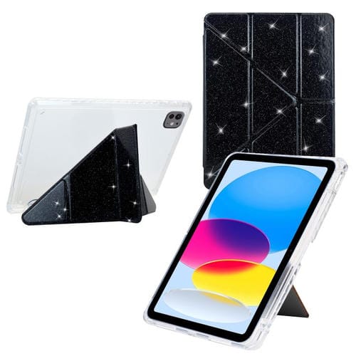 Funda de cuero inteligente con purpurina acrílica transparente plegable en Y para iPad Pro 13 (2024) (negro)