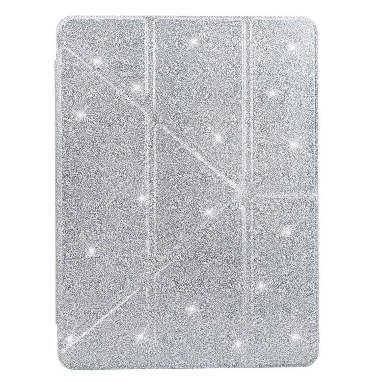 Funda plegable en Y de acrílico transparente con purpurina para iPad Pro 13 (2024) (plateada)