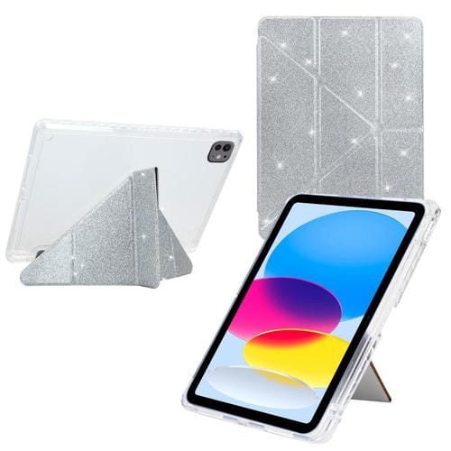 Funda plegable en Y de acrílico transparente con purpurina para iPad Pro 11 (2024) (plateada)