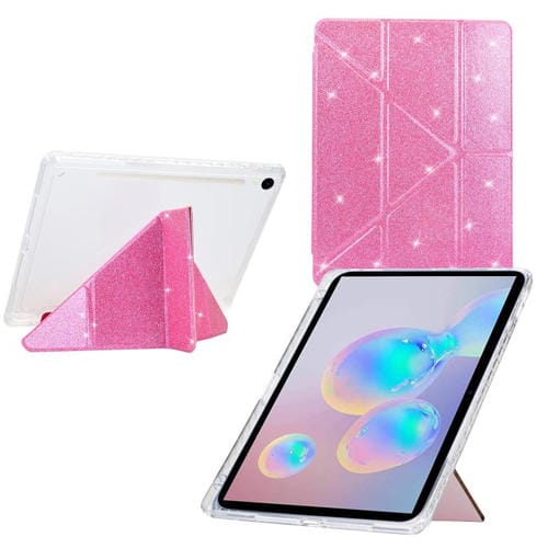 Funda plegable en Y de acrílico transparente con purpurina para Samsung Galaxy Tab S10 FE/S9 (rosa)