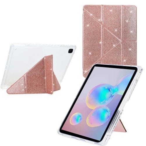 Funda plegable en Y de acrílico transparente con purpurina para Samsung Galaxy Tab S6 Lite 2024 (oro rosa)