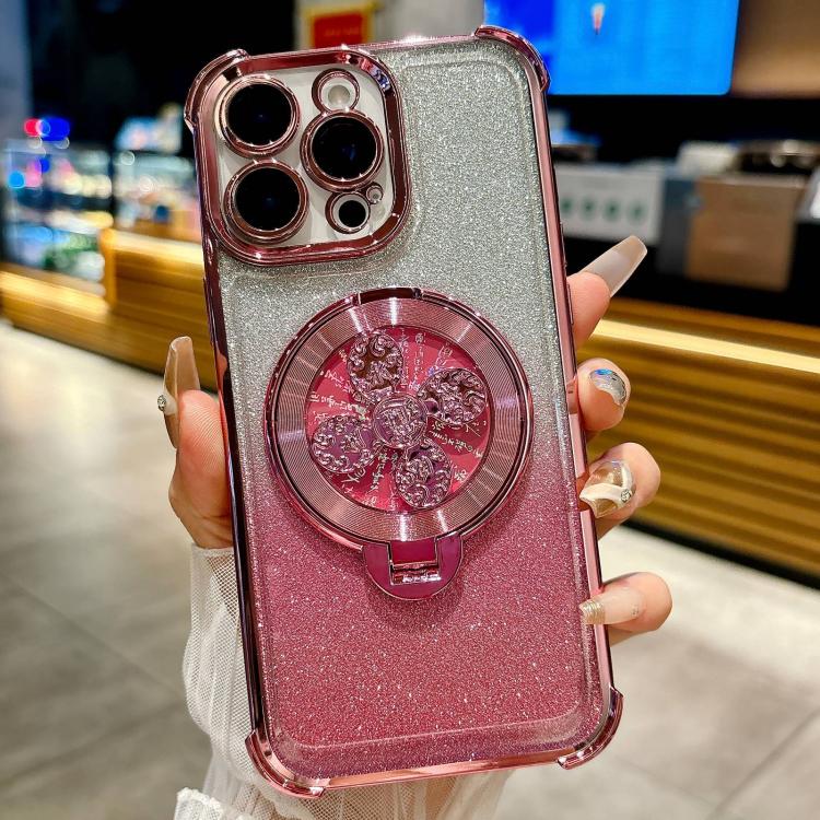 Funda con soporte giratorio para iPhone 12 Pro con purpurina degradada (rosa)