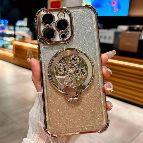 Funda con soporte giratorio para iPhone 12 Pro con purpurina degradada (dorado desierto)