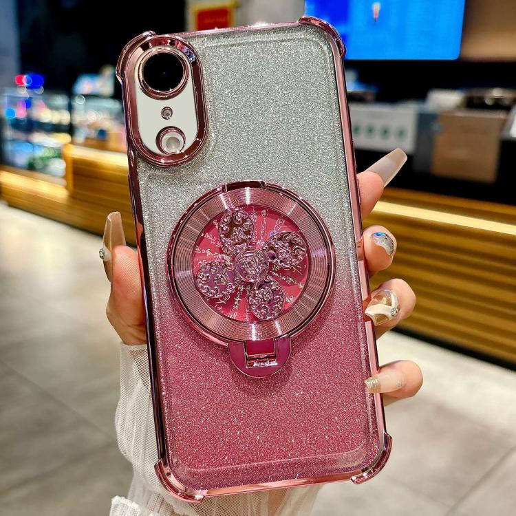 Funda con soporte giratorio para iPhone XR con purpurina degradada (rosa)