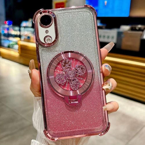 Funda con soporte giratorio para iPhone XR con purpurina degradada (rosa)