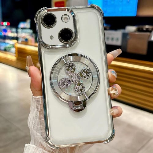 Funda con soporte giratorio para iPhone 15 Plus (plateada)