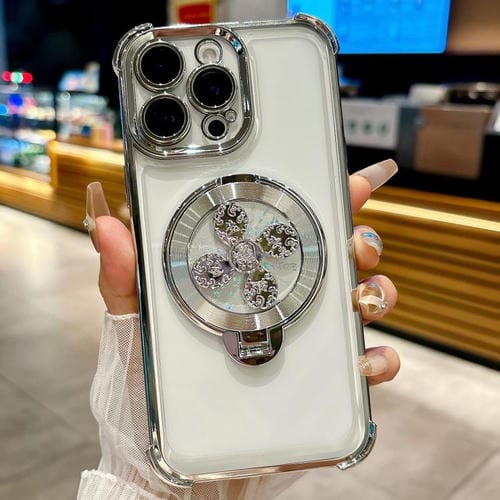 Funda con soporte giratorio para iPhone 16 Pro (plateada)