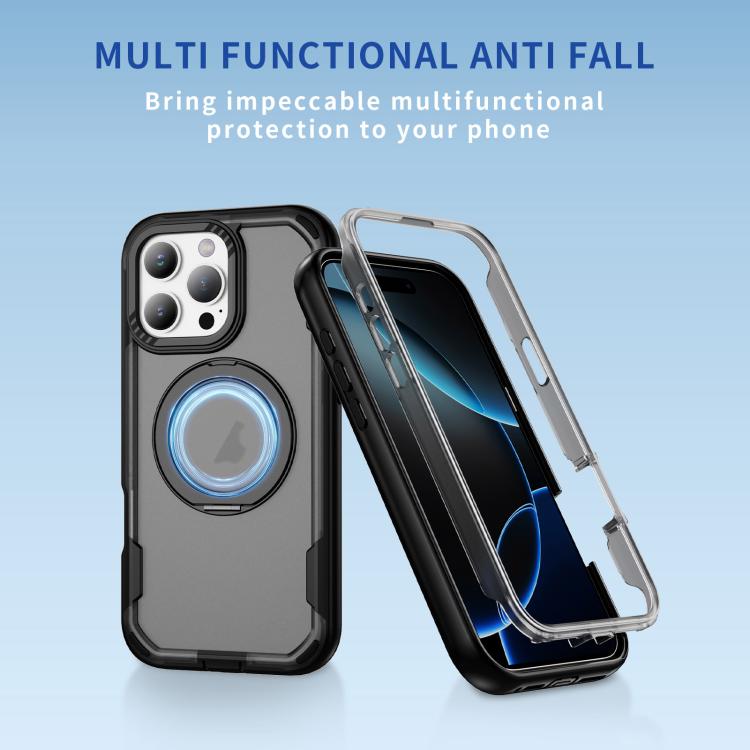 Funda protectora MagSafe para iPhone 16 Pro Max (negro + gris transparente)