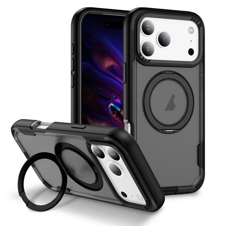 Funda protectora MagSafe para iPhone 17 Pro (negro + gris transparente)