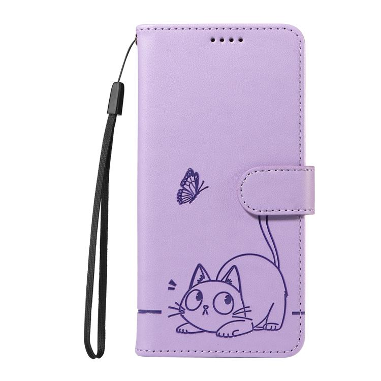 Funda de cuero con tapa y estampado de gato adorable para Samsung Galaxy S25 FE 5G (morado)