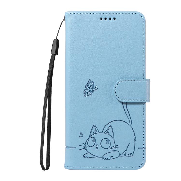 Funda de cuero con tapa y estampado de gato adorable para Samsung Galaxy S25 FE 5G (azul cielo)