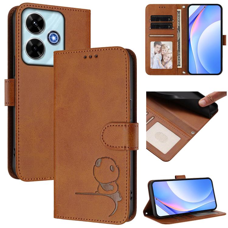 Funda de cuero con relieve RFID y cordón para Redmi 13x / 13 4G / Poco M6 4G (marrón)