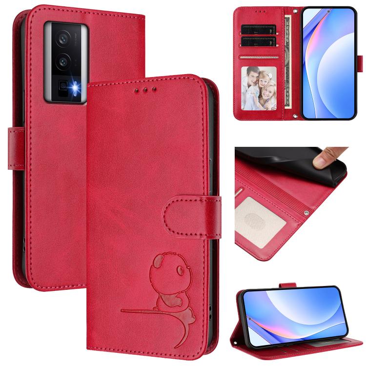 Funda de cuero RFID con estampado de panda y cordón para Redmi K60 / K60 Pro / Poco F5 Pro (rosa)