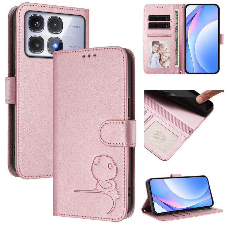 Funda de cuero RFID con estampado de panda y cordón para Redmi K70 Ultra (rosa)
