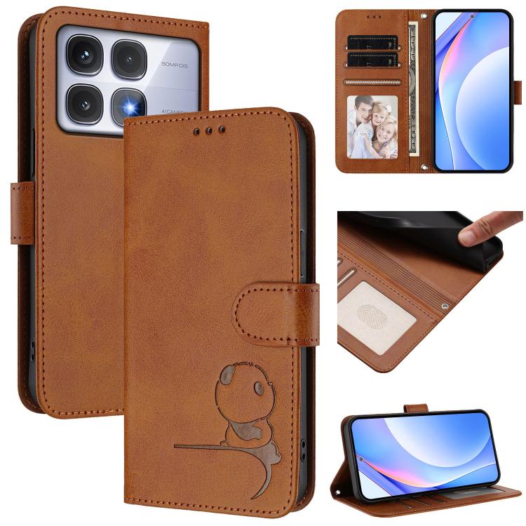Funda de cuero con relieve RFID y cordón para Redmi K70 Ultra (marrón)