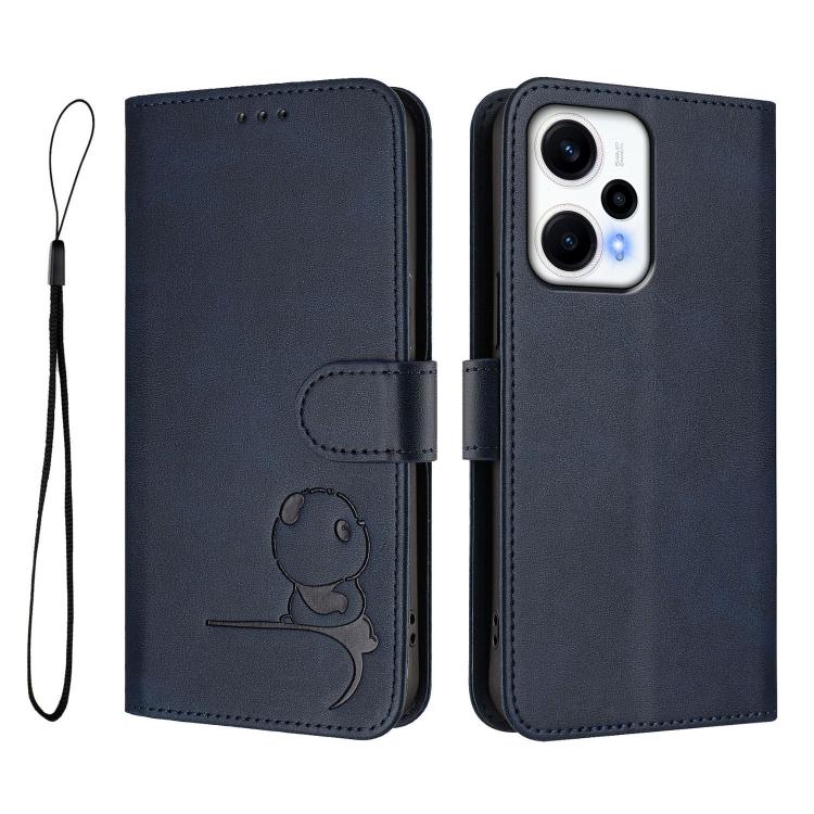 Funda de cuero con relieve RFID y cordón para Redmi Note 12 Turbo y Xiaomi Poco F5 (azul)