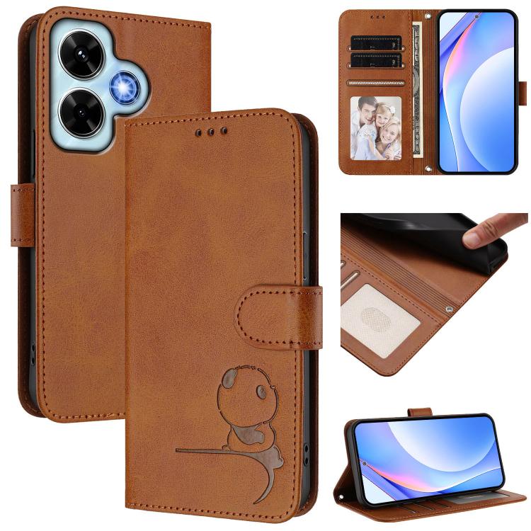 Funda de cuero con relieve RFID y cordón para Redmi Note 13 4G (marrón)