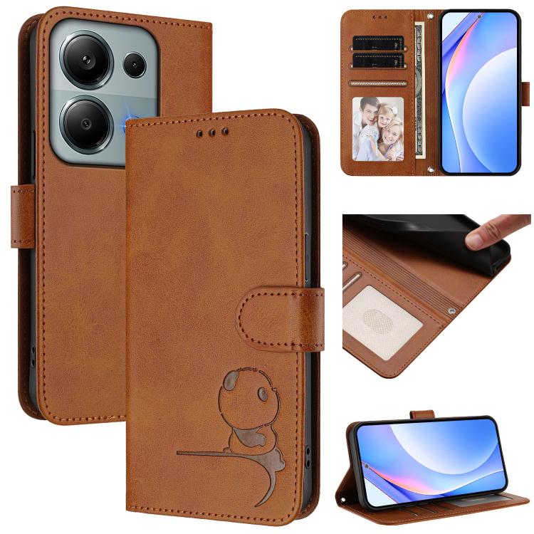 Funda de cuero con relieve RFID y cordón para Redmi Note 13 Pro 4G / Note 14S (marrón)