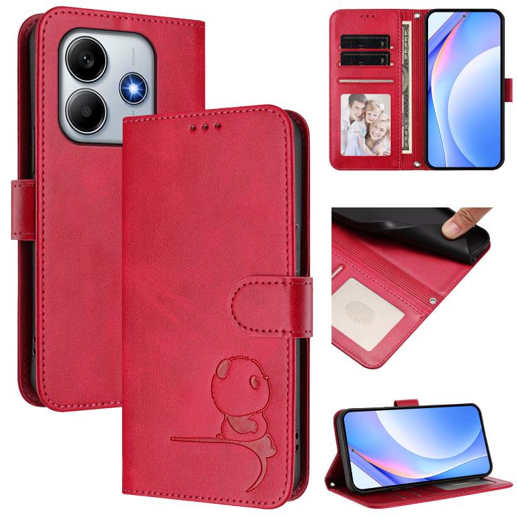 Funda de cuero RFID con estampado de panda para Redmi Note 14 4G (163,25 mm) con cordón (rosa)