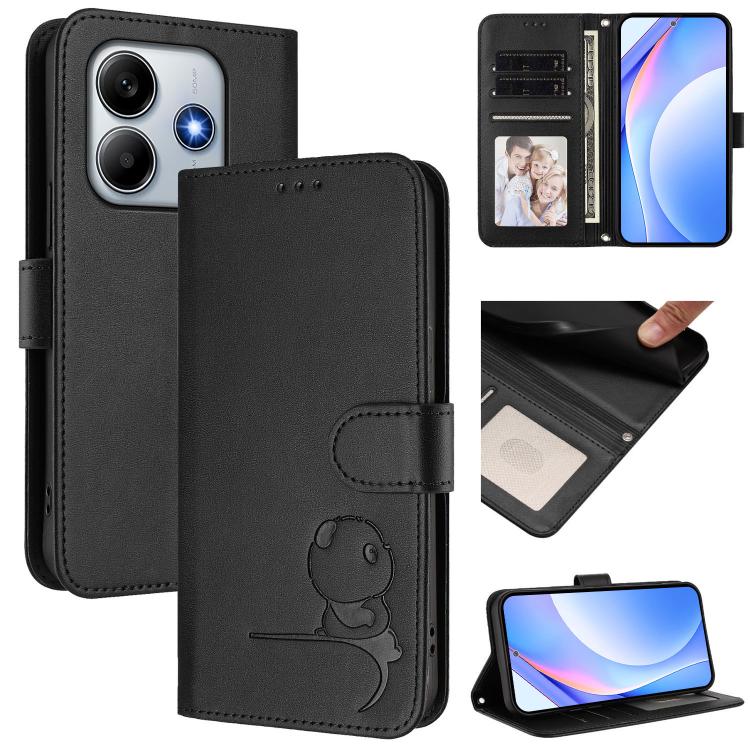 Funda de cuero RFID con estampado de panda para Redmi Note 14 4G (164,84 mm) con cordón (negro)