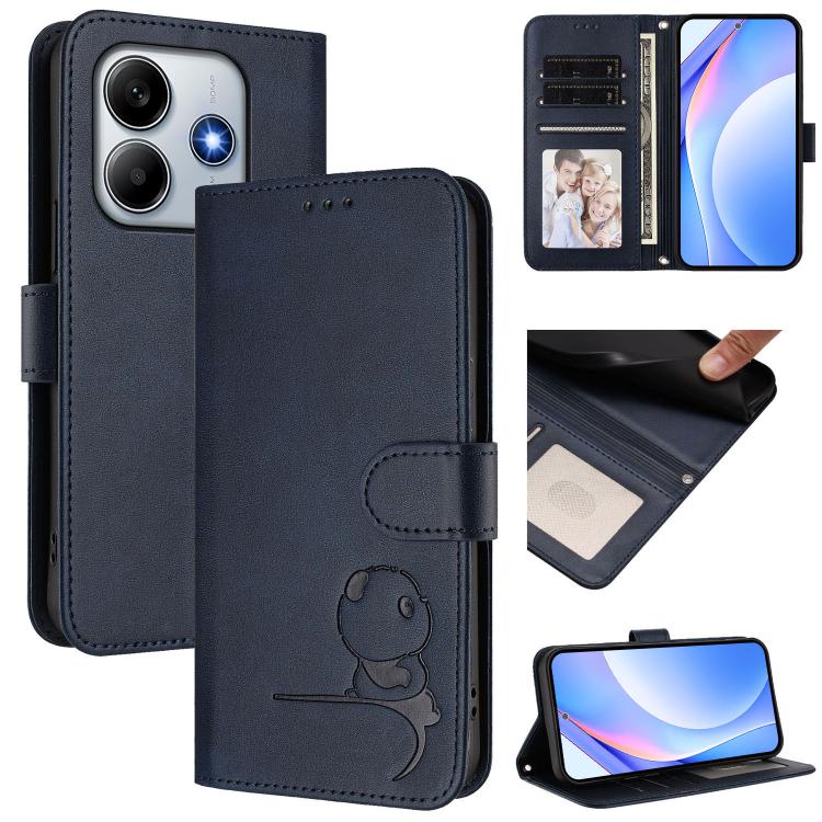 Funda de cuero RFID con estampado de panda para Redmi Note 14 4G (164,84 mm) con cordón (azul)