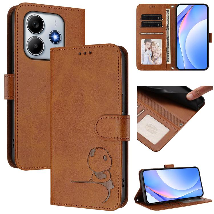 Funda de cuero con relieve RFID y cordón para Redmi Note 14 4G (164,84 mm, marrón)