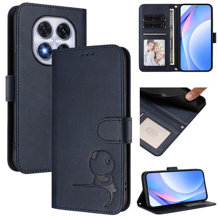 Funda de cuero con estampado de panda y RFID para Redmi Note 14 Pro 5G / 14 Pro+ 5G con cordón (azul)