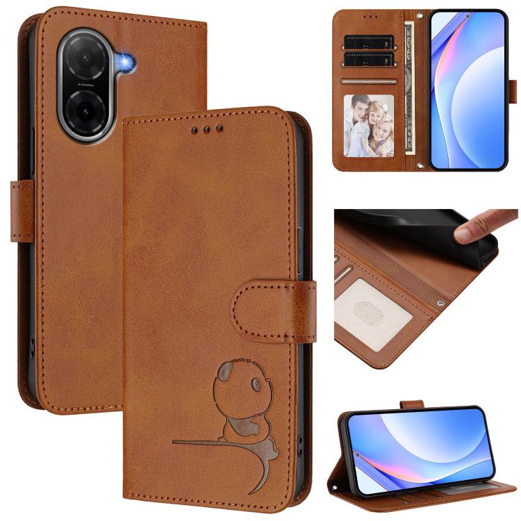 Funda de cuero con relieve RFID y cordón para Redmi A5 4G (173,3 mm, marrón)