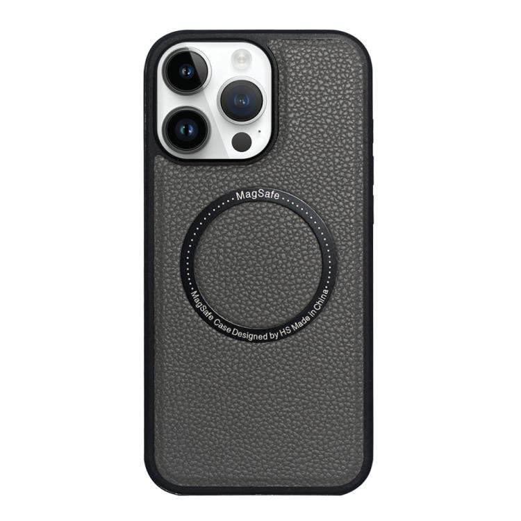 Funda trasera MagSafe de PU con textura de lichi para iPhone 13 Pro (gris)