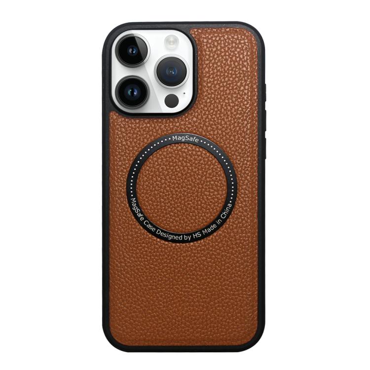 Funda trasera MagSafe de PU con textura de lichi para iPhone 13 Pro (marrón)