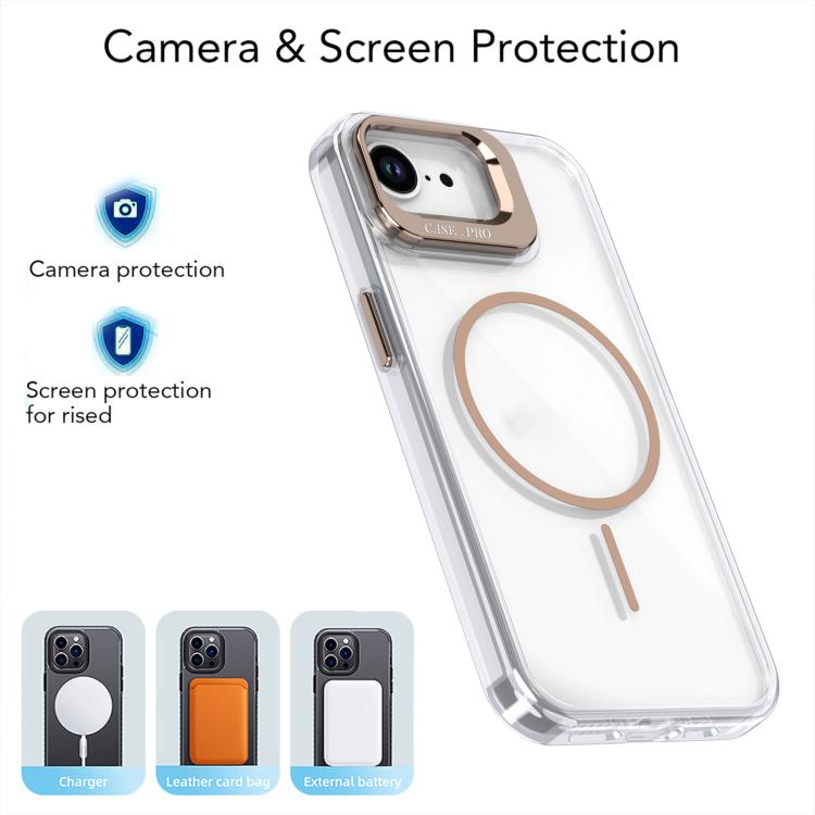 Funda para iPhone 16e con marco de lente MagSafe transparente y brillante (blanco)
