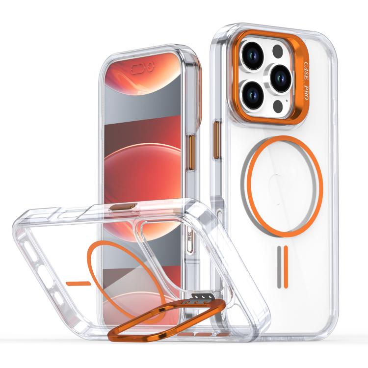 Funda para iPhone 16 Pro, color brillante, transparente, con marco de lente MagSafe (naranja)